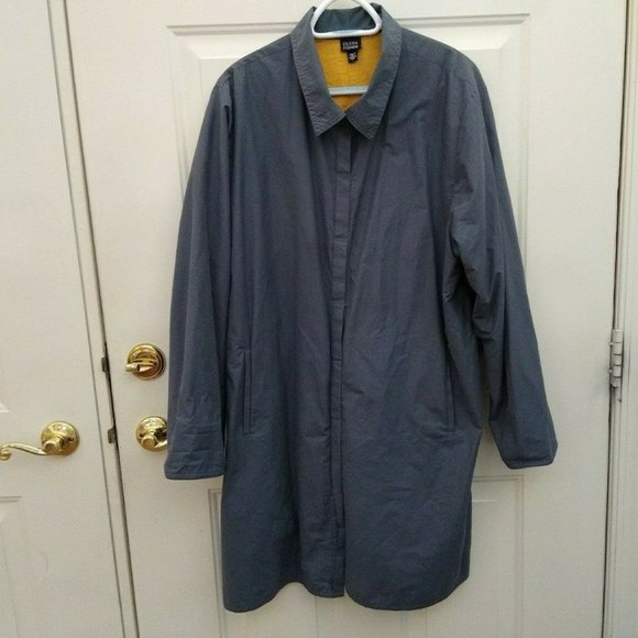 Eileen Fisher Gray Lined Long Windbreaker Size L - Picture 4 of 7